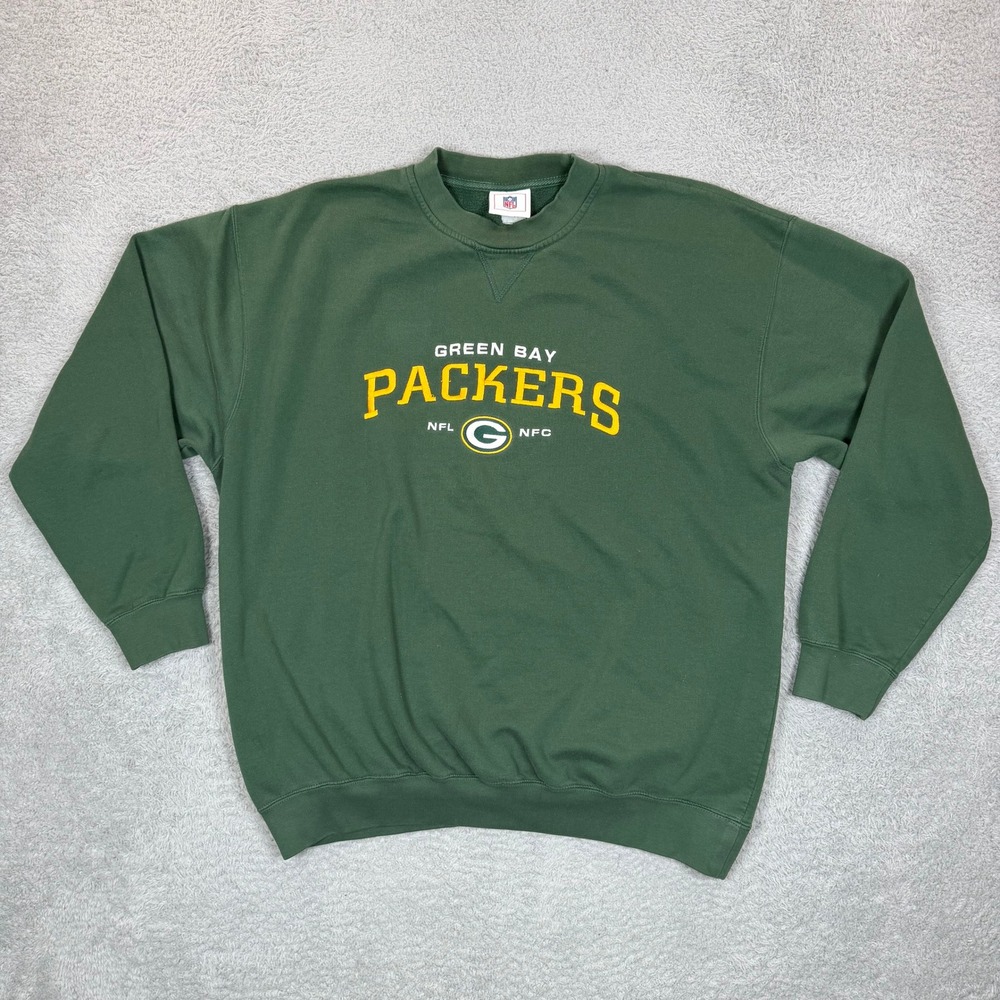 Vintage 90s NFL Green Bay Packers Crewneck Sweatshirt Green Embroidered Mens XL